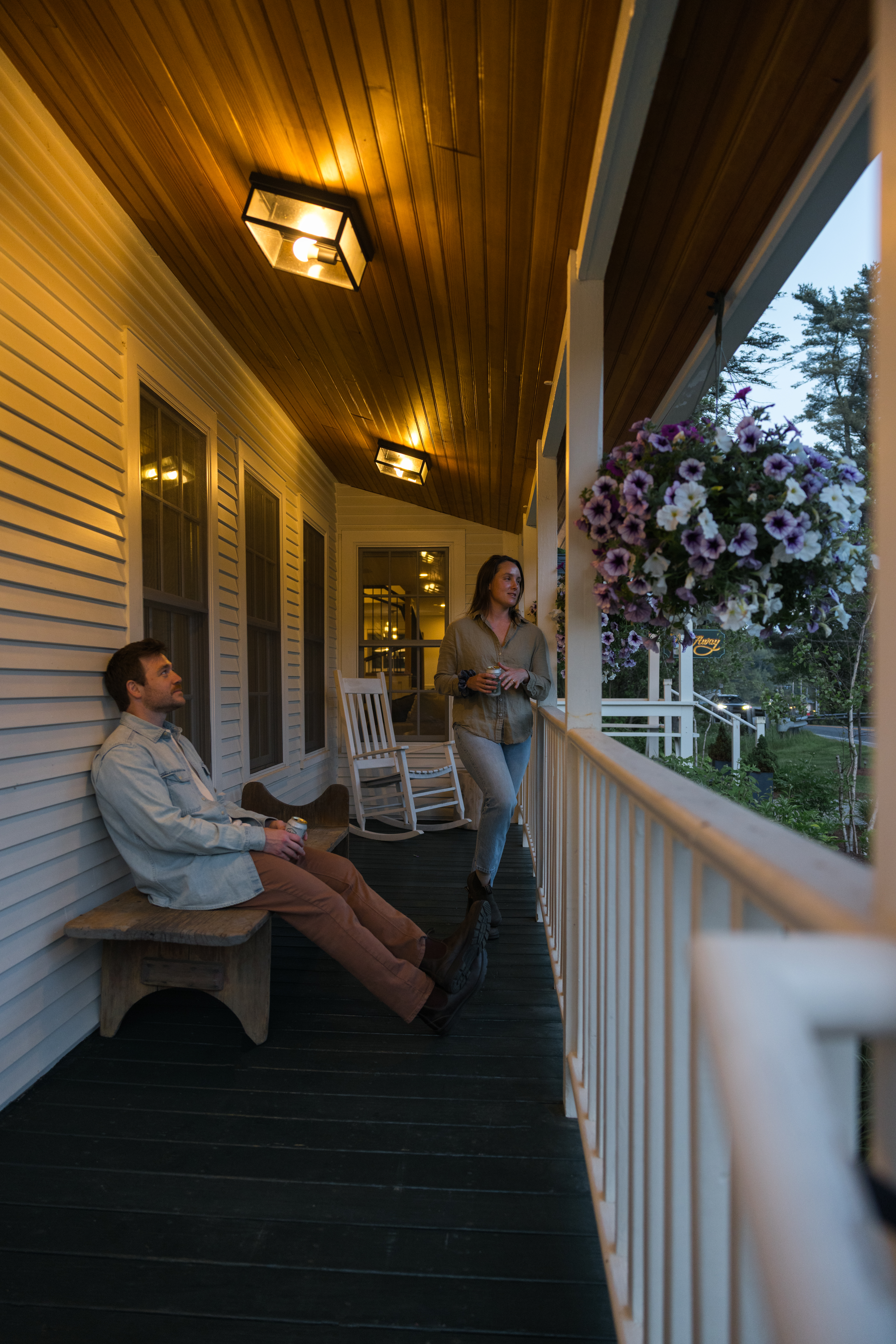 porch with people drinking coffee