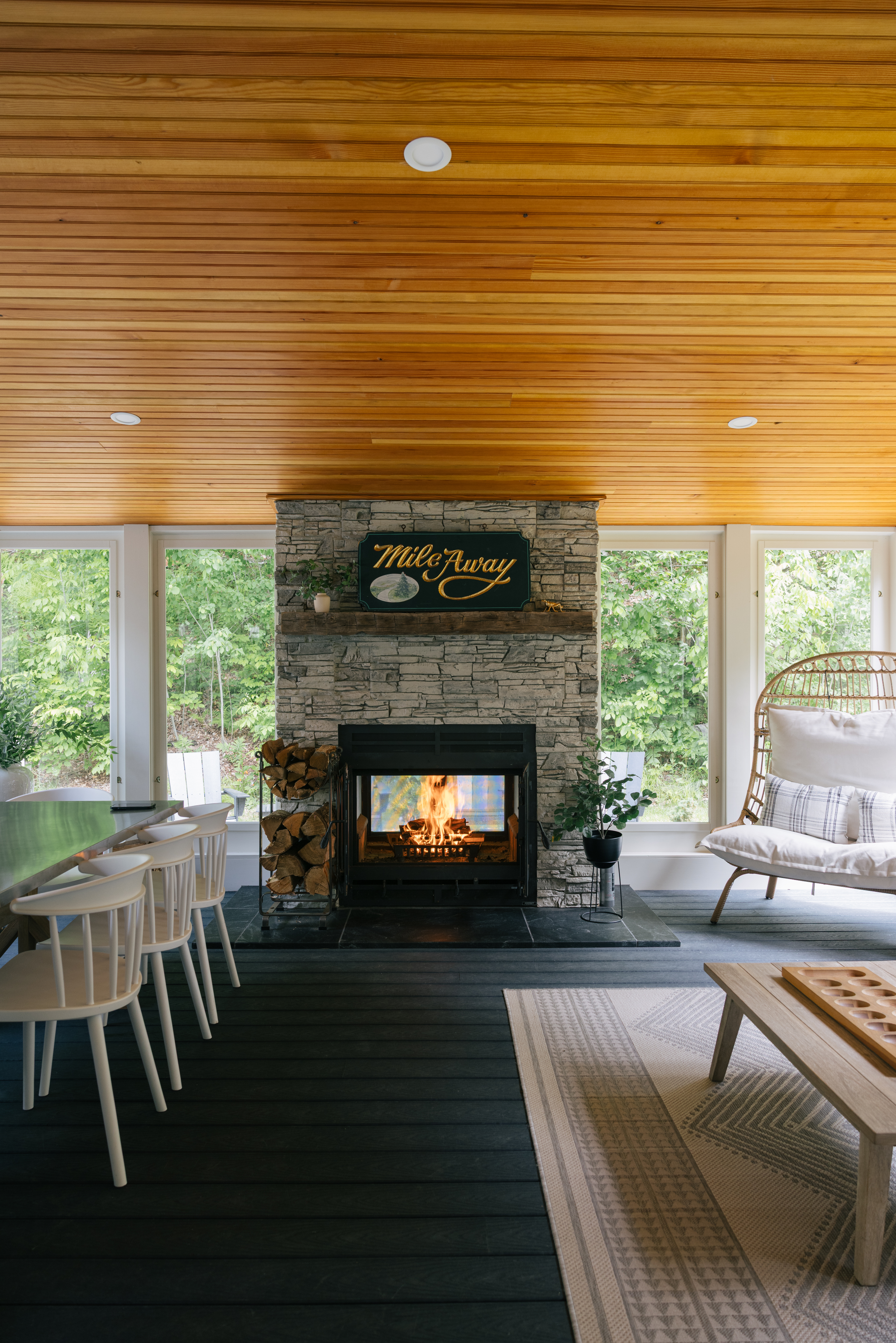 fireplace in inside porch